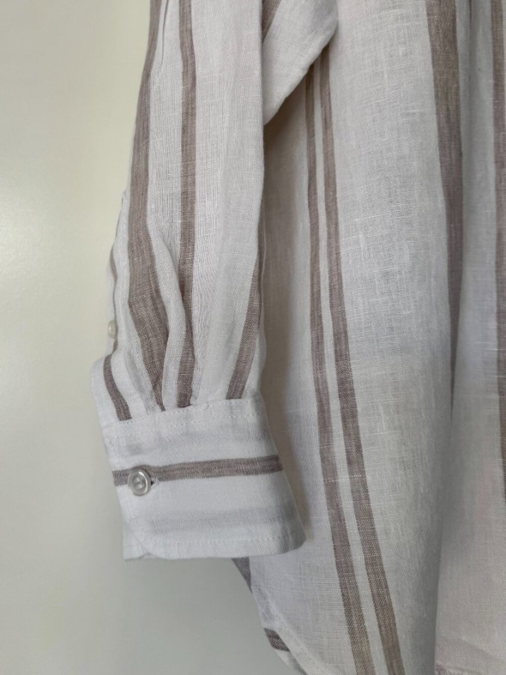 100% Linen Button Down Shirt | Beige Stripe | Size M - Picture 9 of 10